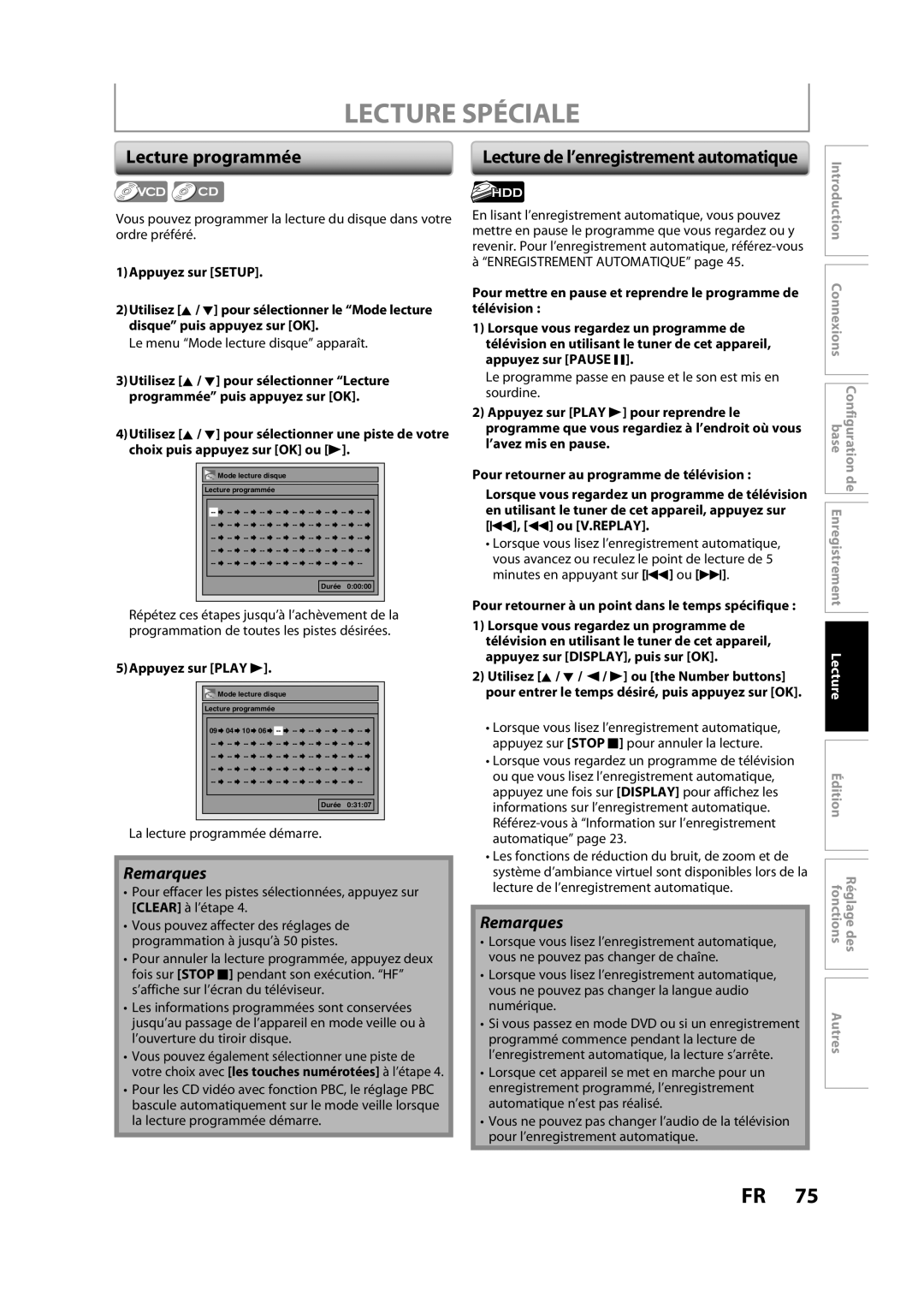 Magnavox H2160MW9 A owner manual Lecture programmée, Lecture de l’enregistrement automatique, 5Appuyez sur Play B 