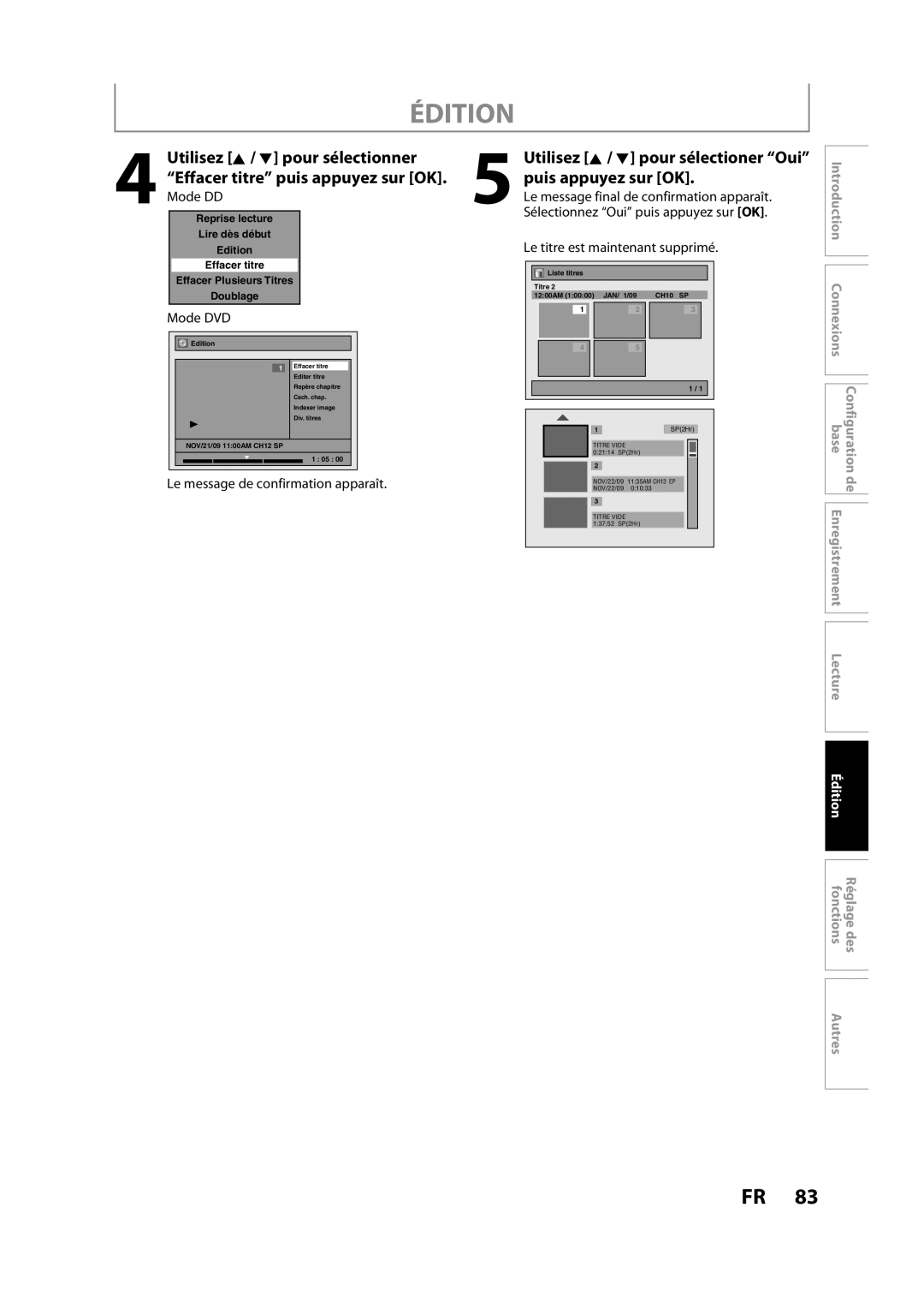 Magnavox H2160MW9 A owner manual Édition, Puis appuyez sur OK, Utilisez K / L pour sélectioner Oui 