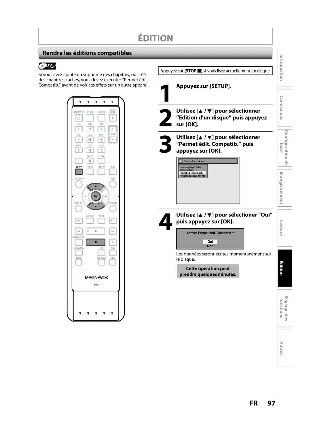 Magnavox H2160MW9 A owner manual Rendre les éditions compatibles 