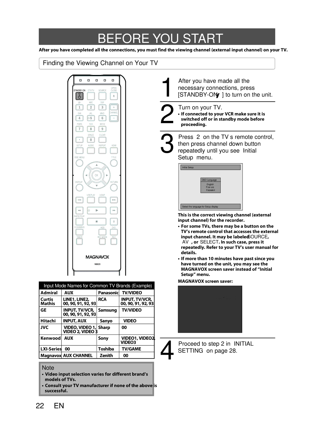 Magnavox H2160MW9 A owner manual Before YOU Start, Finding the Viewing Channel on Your TV, Turn on your TV 