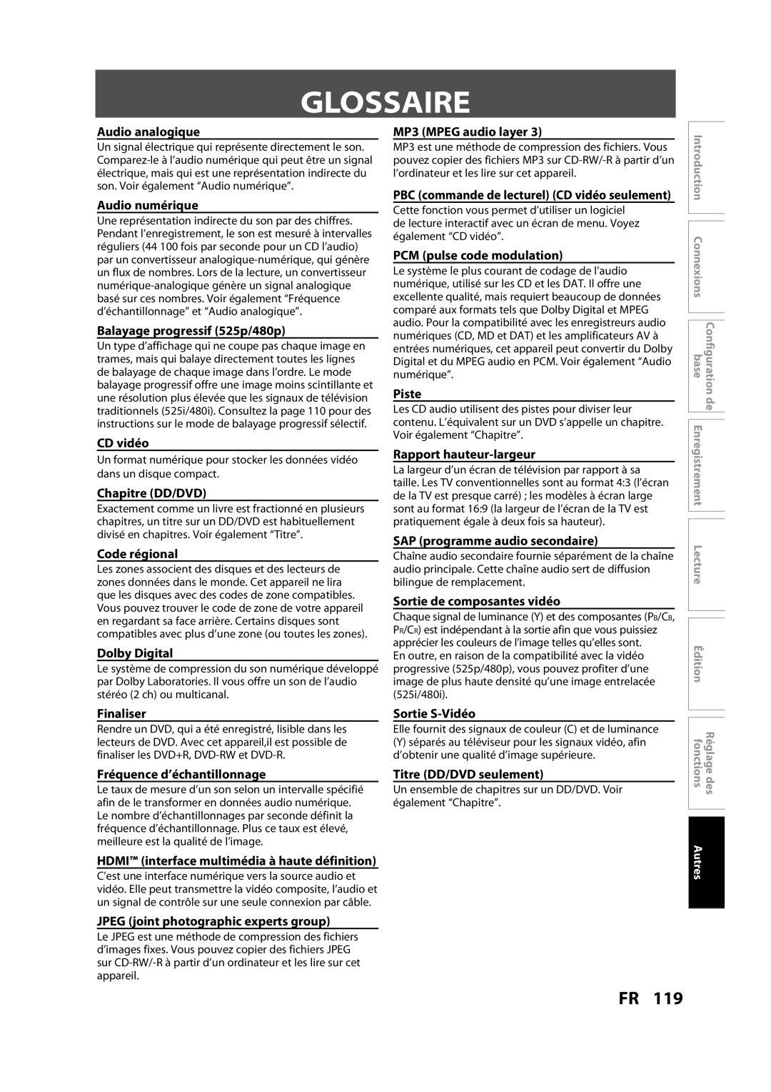 Magnavox H2160MW9 A owner manual Glossaire 