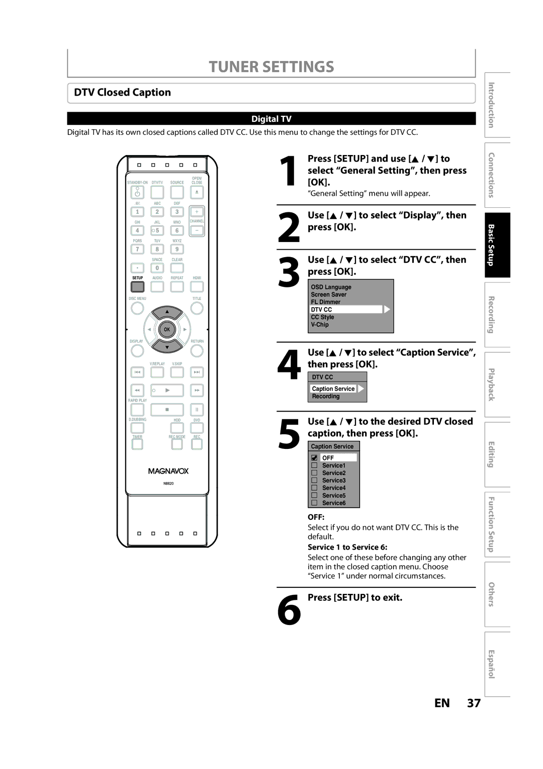 Magnavox H2160MW9 A owner manual DTV Closed Caption, Then press OK 