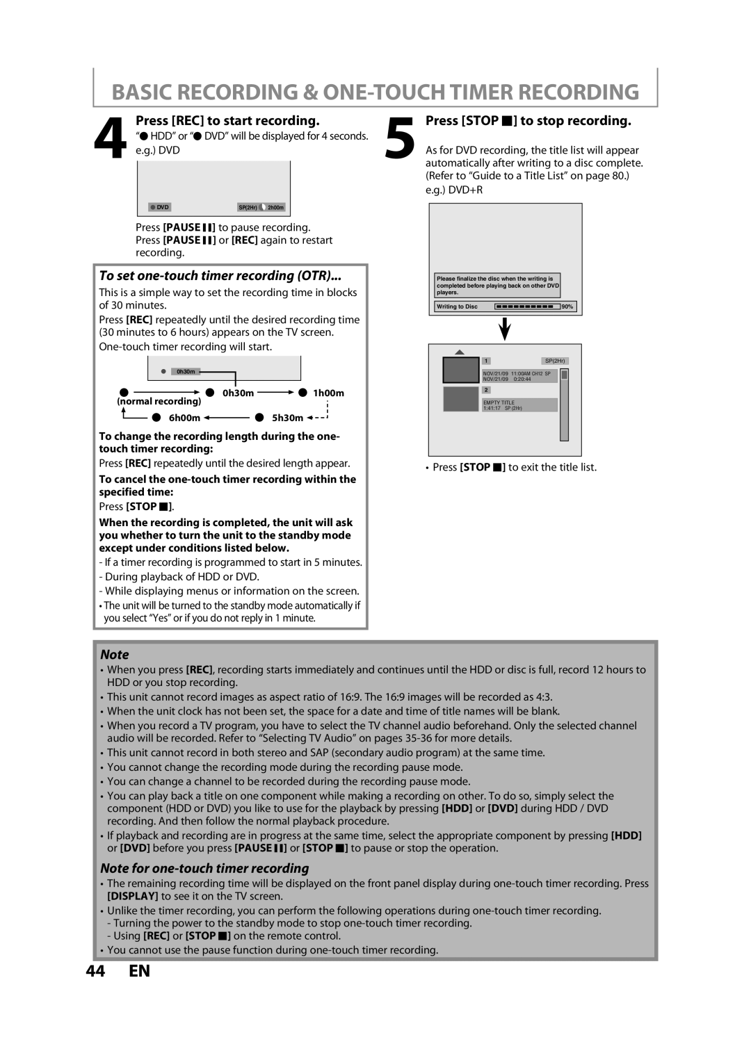 Magnavox H2160MW9 A owner manual Press REC to start recording, To set one-touch timer recording OTR 