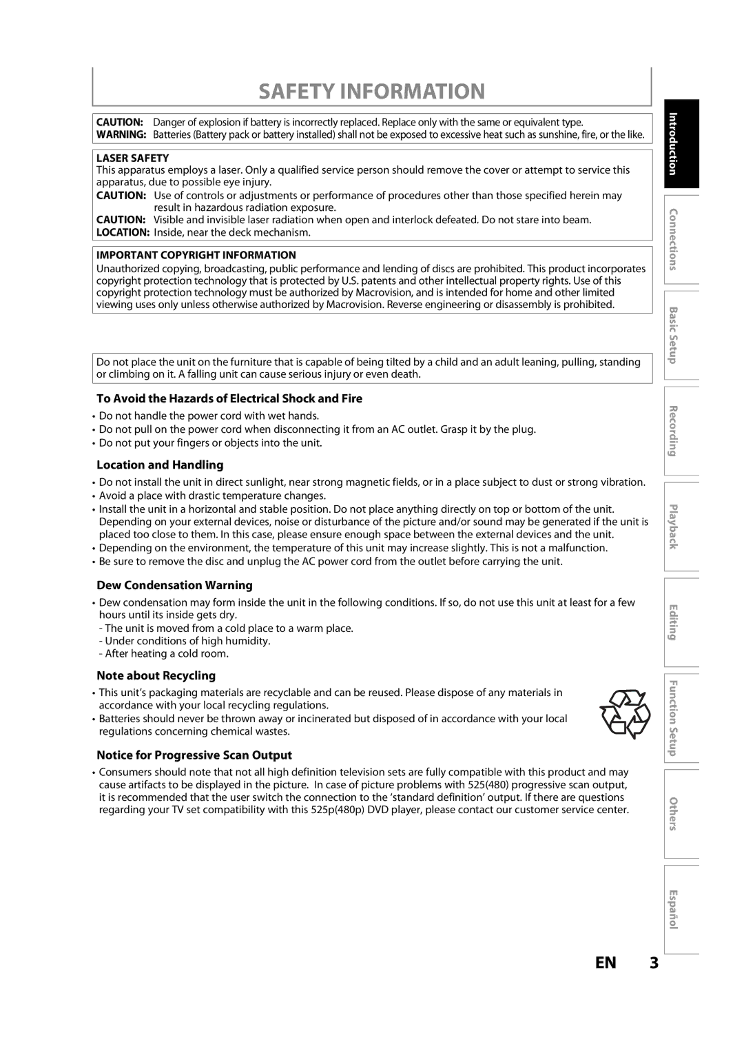 Magnavox H2160MW9 A Safety Information, To Avoid the Hazards of Electrical Shock and Fire, Location and Handling 