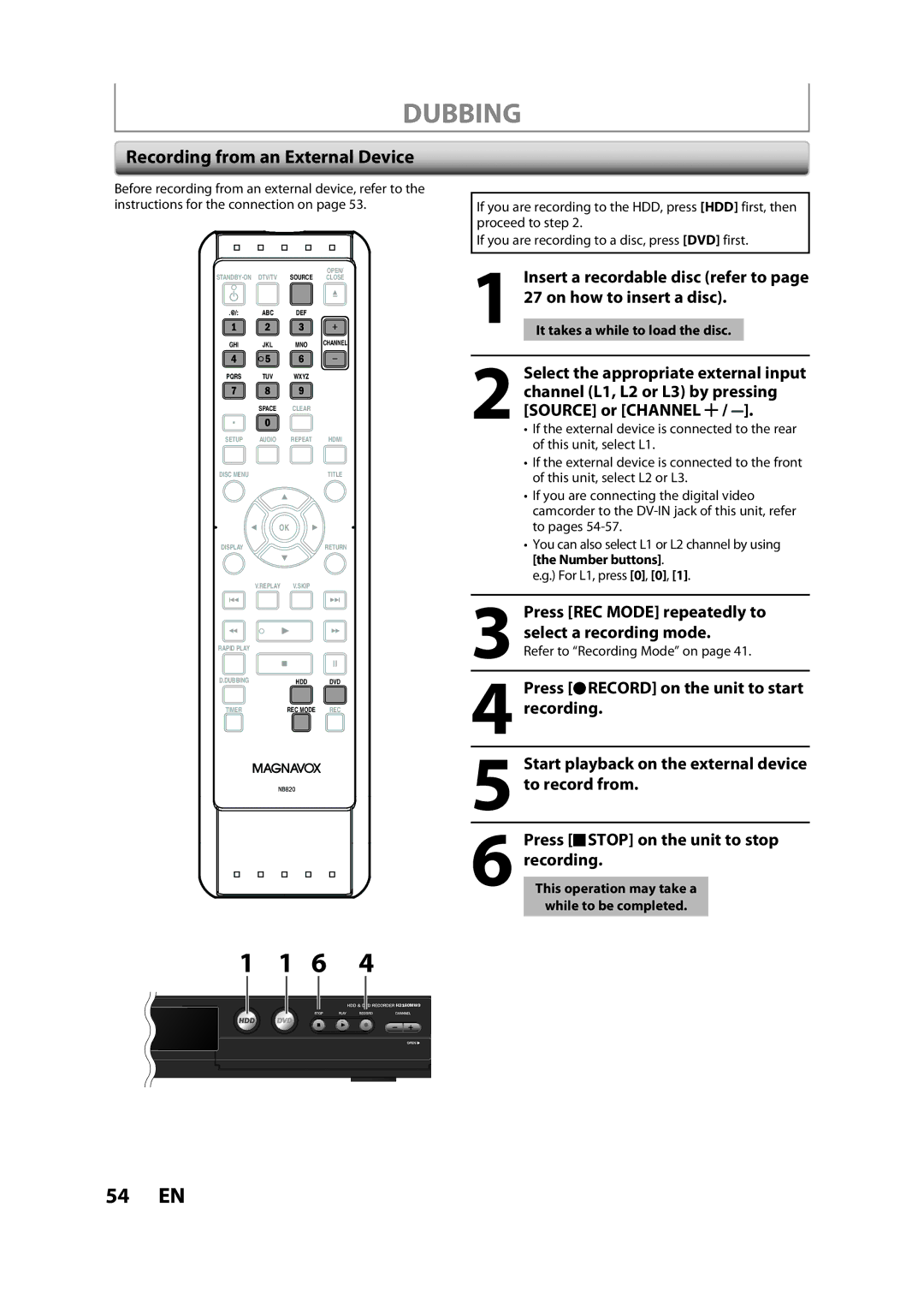 Magnavox H2160MW9 A owner manual Recording from an External Device 