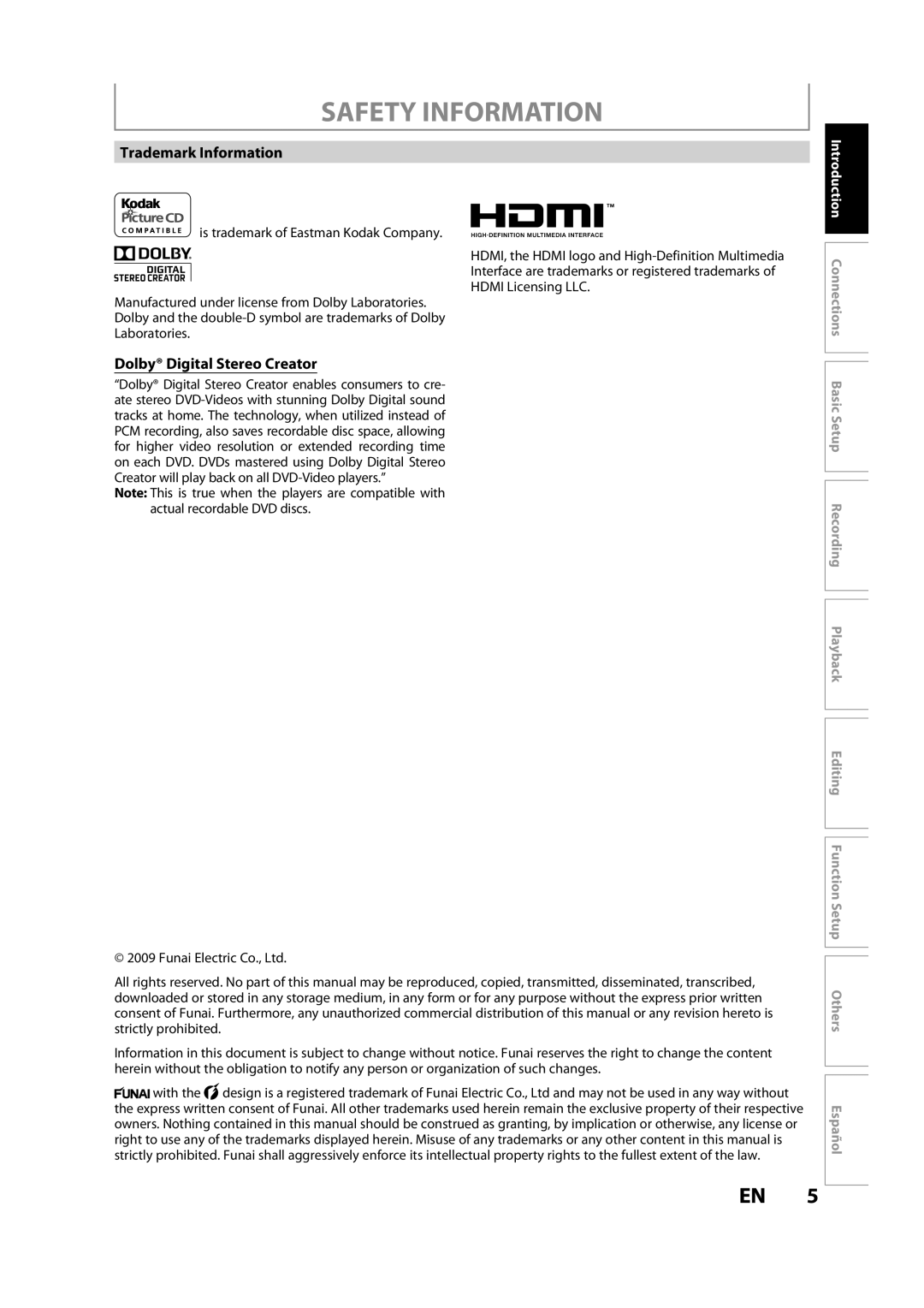 Magnavox H2160MW9 A owner manual Trademark Information, Dolby Digital Stereo Creator 