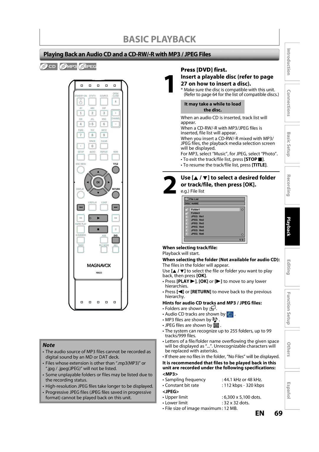 Magnavox H2160MW9 A owner manual When selecting track/file, When selecting the folder Not available for audio CD, MP3 