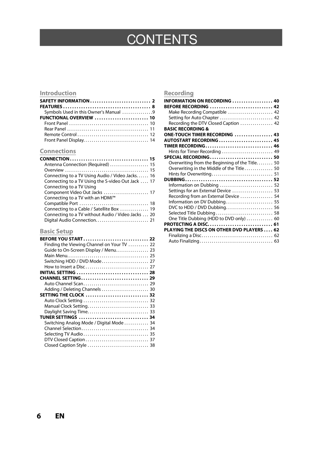 Magnavox H2160MW9 A owner manual Contents 