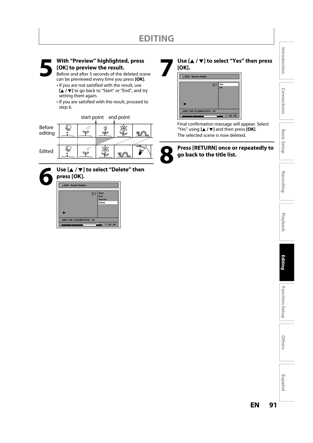 Magnavox H2160MW9 A owner manual With Preview highlighted, press, OK to preview the result, Go back to the title list 