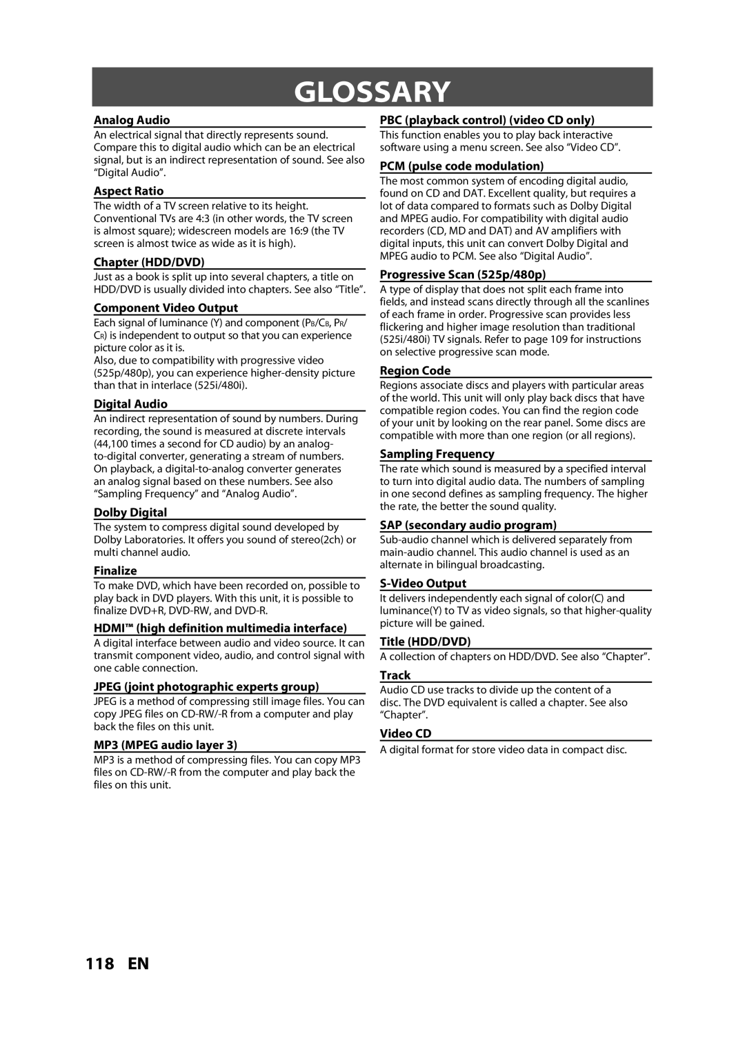 Magnavox H2160MW9 owner manual Glossary 