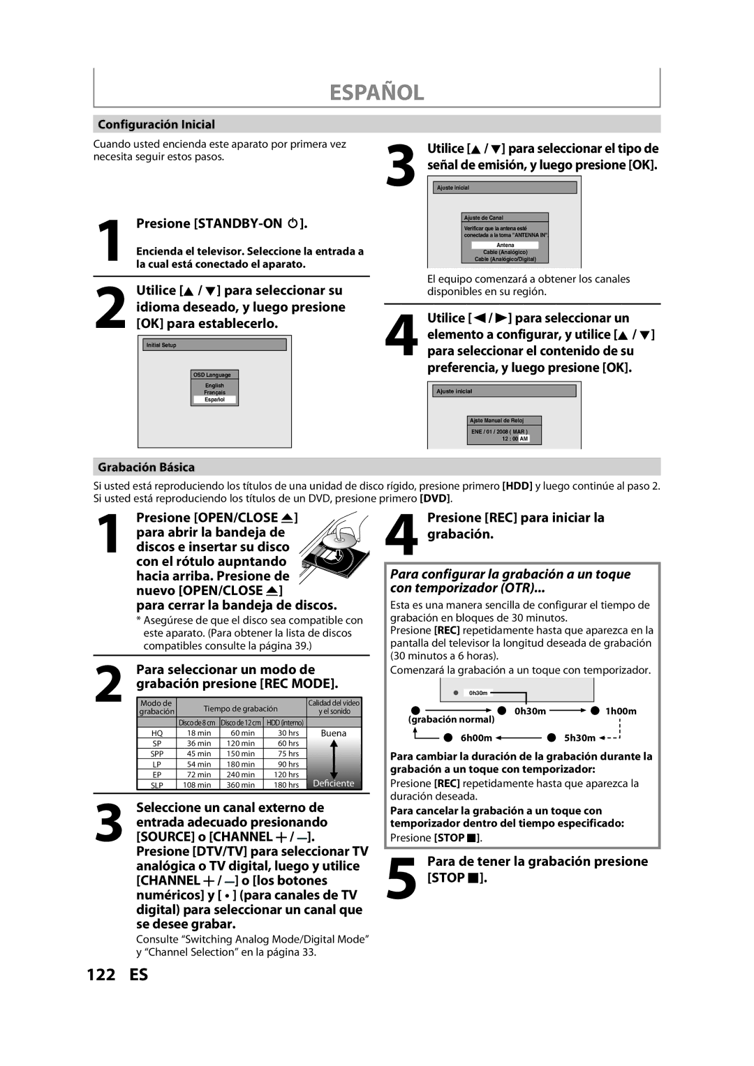 Magnavox H2160MW9 owner manual Presione STANDBY-ON y, Utilice K / L para seleccionar su, Para cerrar la bandeja de discos 