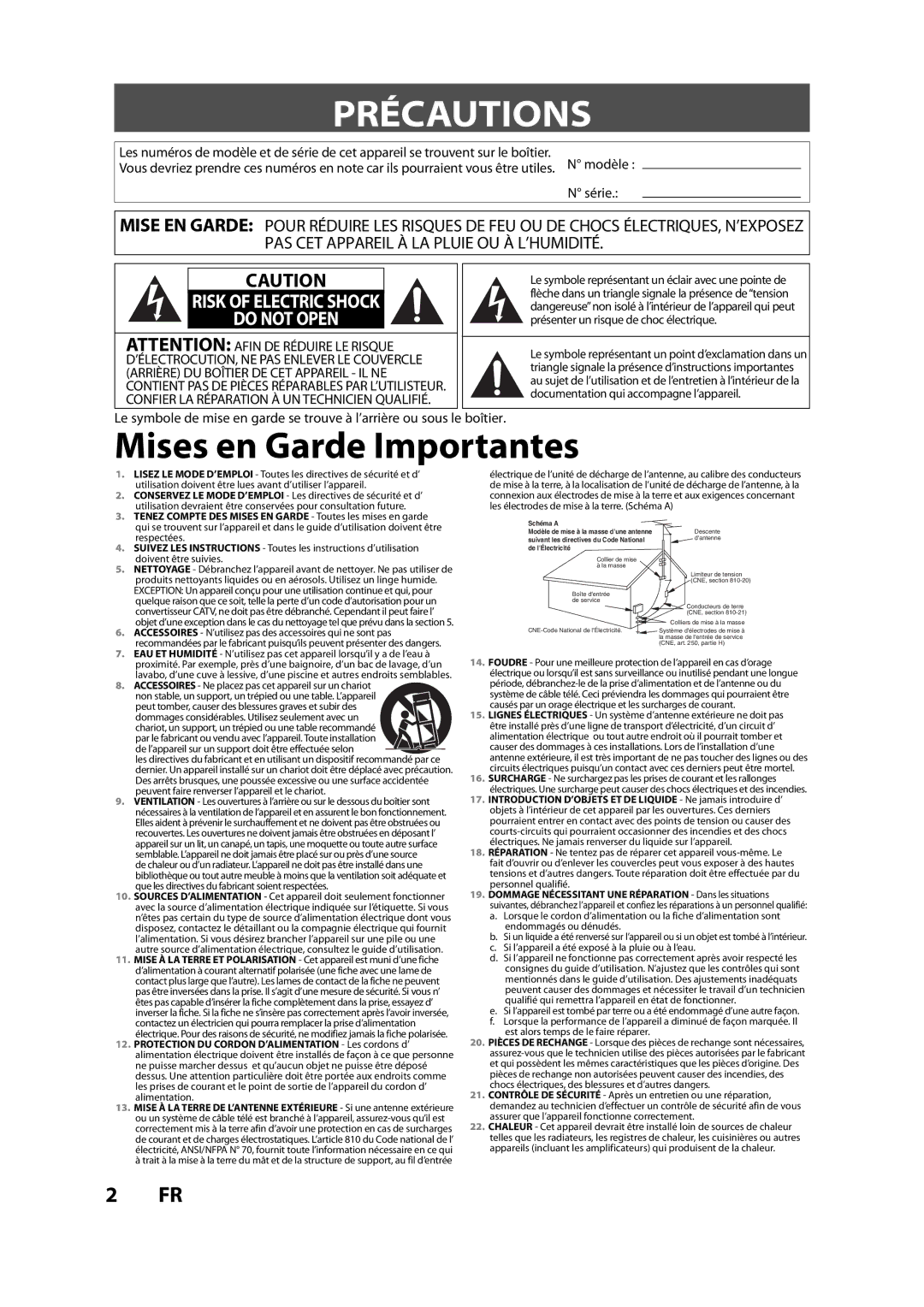 Magnavox H2160MW9 owner manual Précautions, Arrière DU Boîtier DE CET Appareil IL NE 