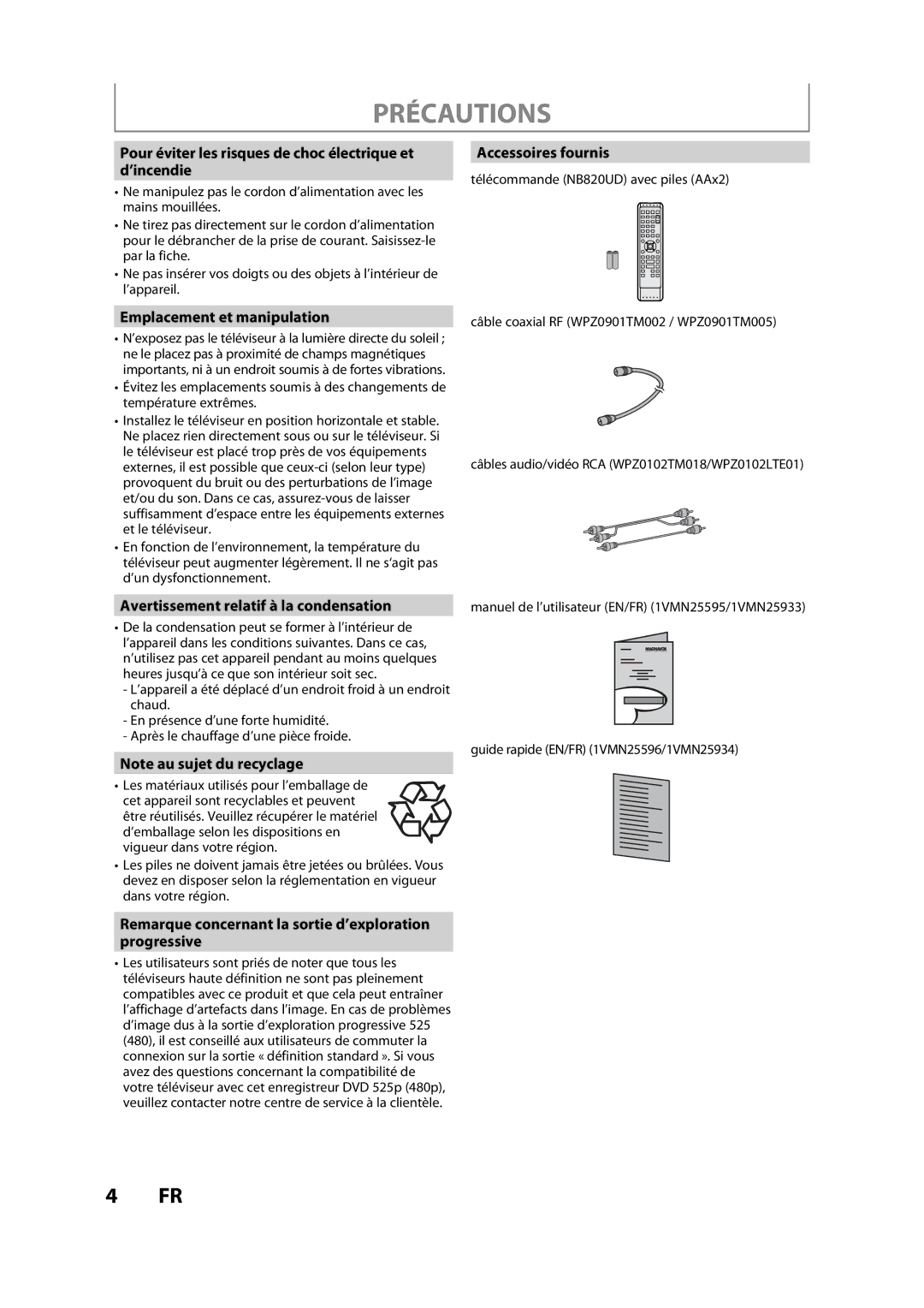 Magnavox H2160MW9 owner manual Pour éviter les risques de choc électrique et d’incendie, Emplacement et manipulation 