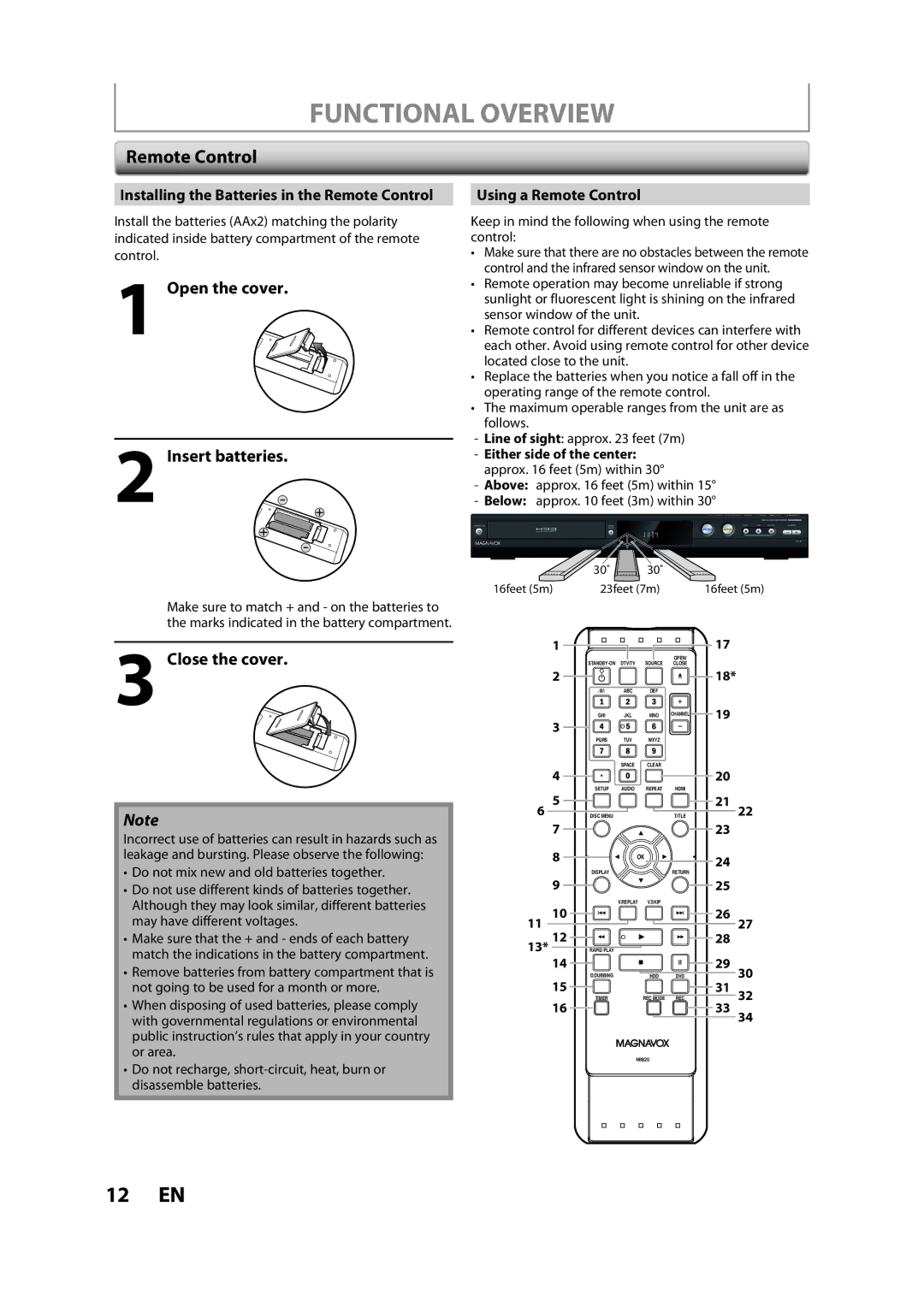 Magnavox H2160MW9 owner manual Open the cover Insert batteries, Close the cover, Using a Remote Control 