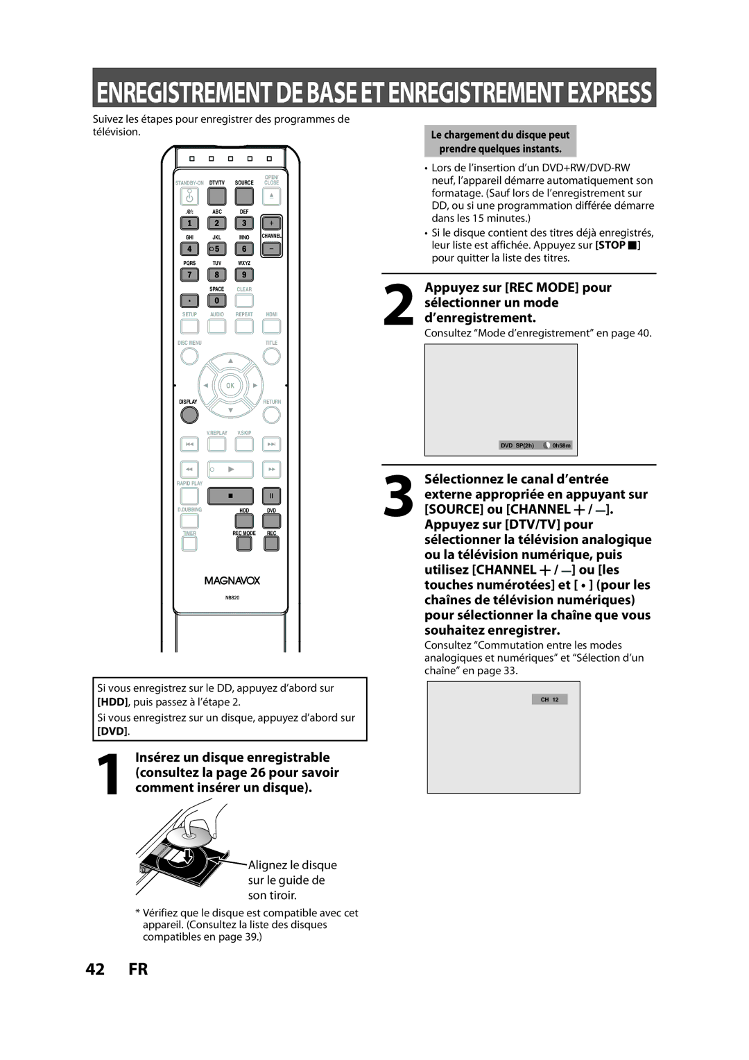 Magnavox H2160MW9 owner manual Souhaitez enregistrer, Le chargement du disque peut Prendre quelques instants 