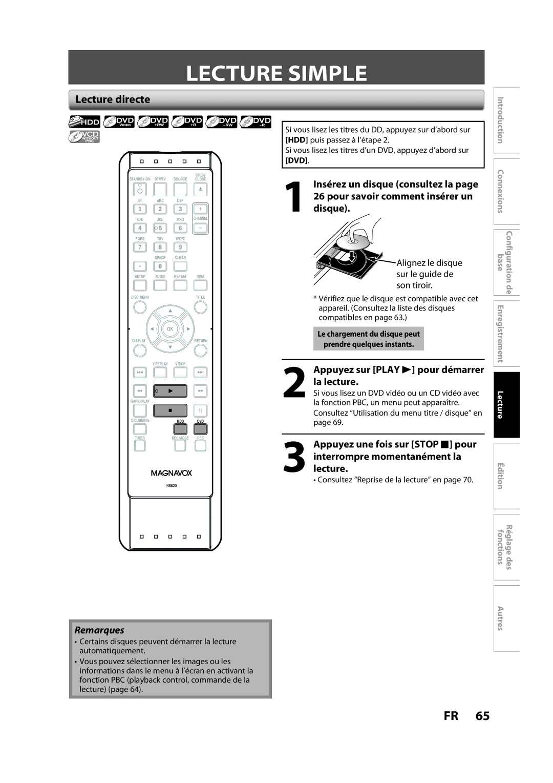 Magnavox H2160MW9 owner manual Lecture Simple, Lecture directe 