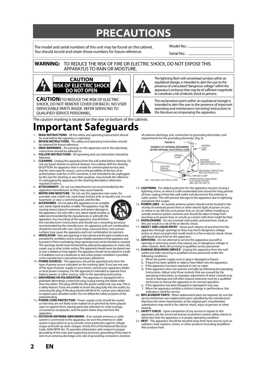 Magnavox H2160MW9 owner manual Precautions, Do not Open 