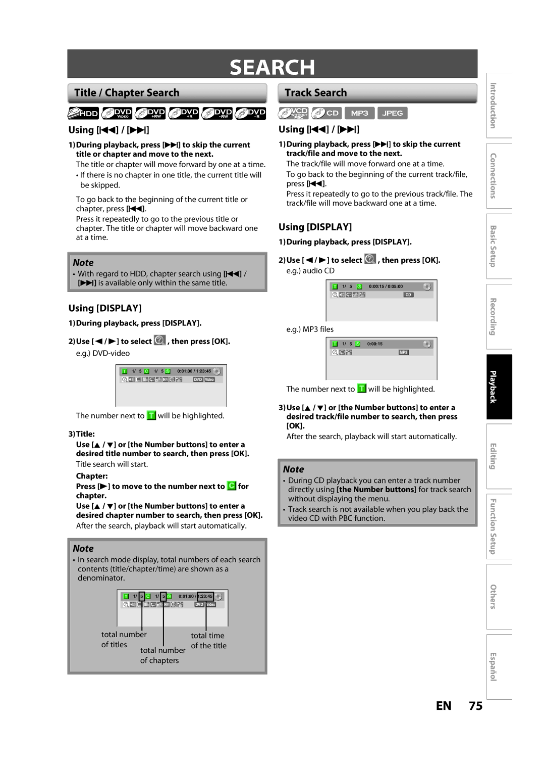 Magnavox H2160MW9 owner manual Title / Chapter Search, Using H / G, Using Display 