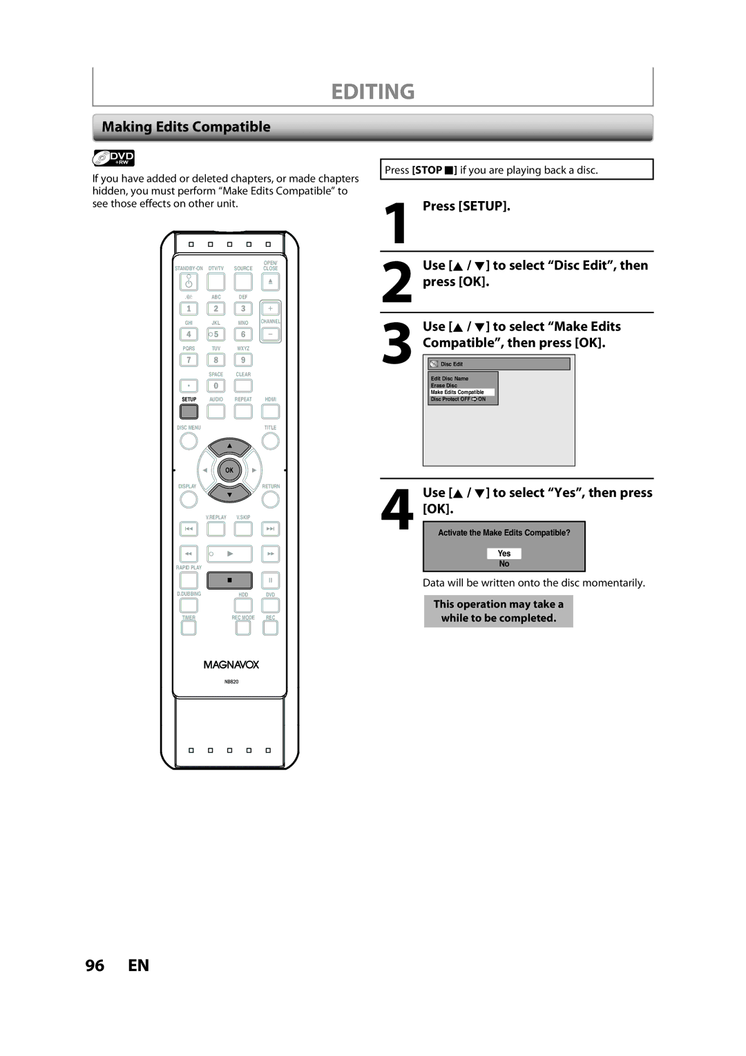 Magnavox H2160MW9 owner manual Making Edits Compatible 