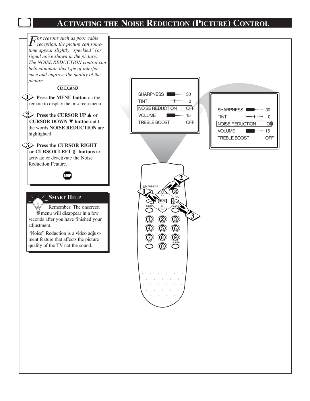 Magnavox HD2530C1 manual Activating the Noise Reduction Picture Control, Highlighted 