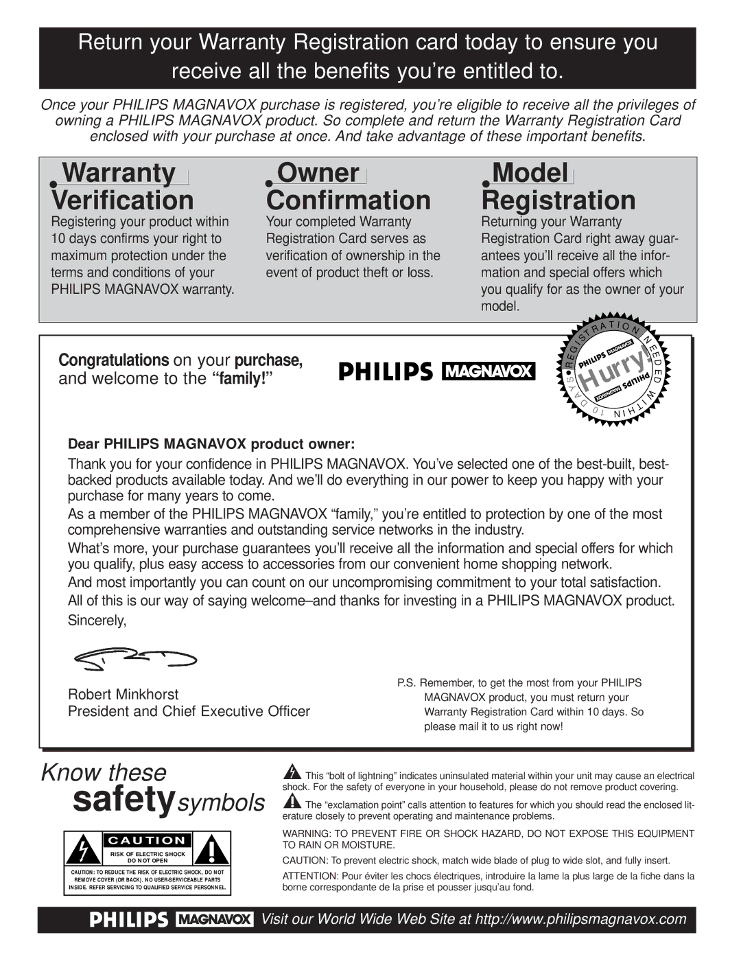 Magnavox HD2530C1 manual Warranty Verification 