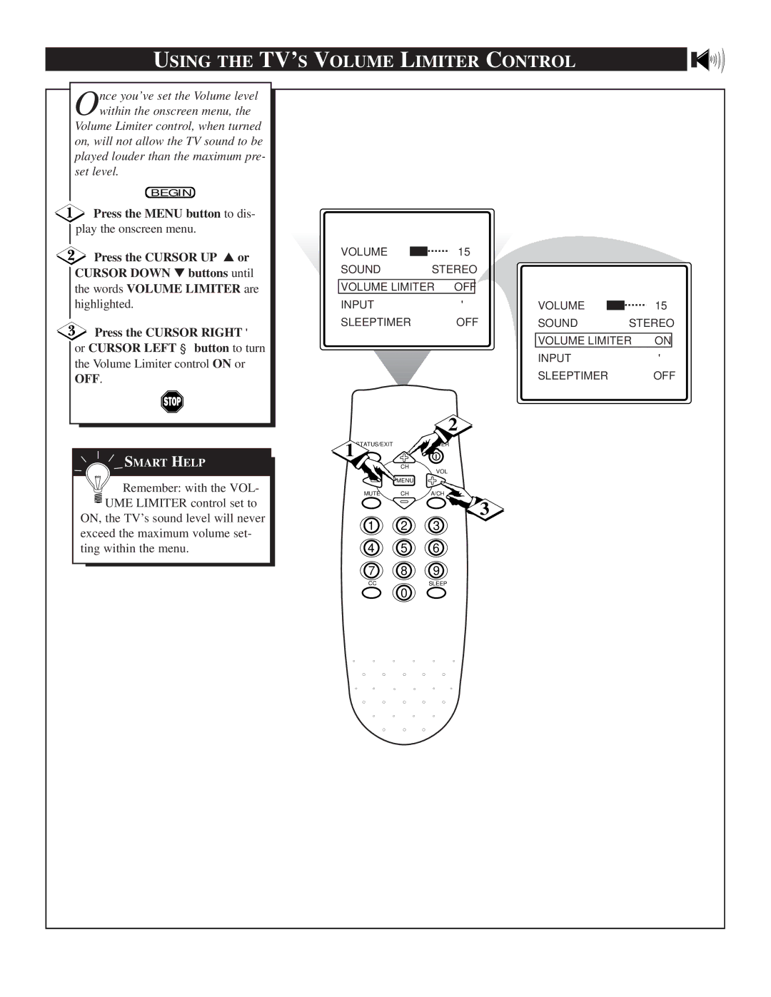 Magnavox HD2530C1 manual Using the TV’S Volume Limiter Control 