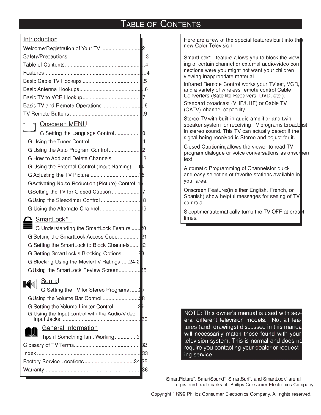 Magnavox HD2530C1 manual Table of Contents 