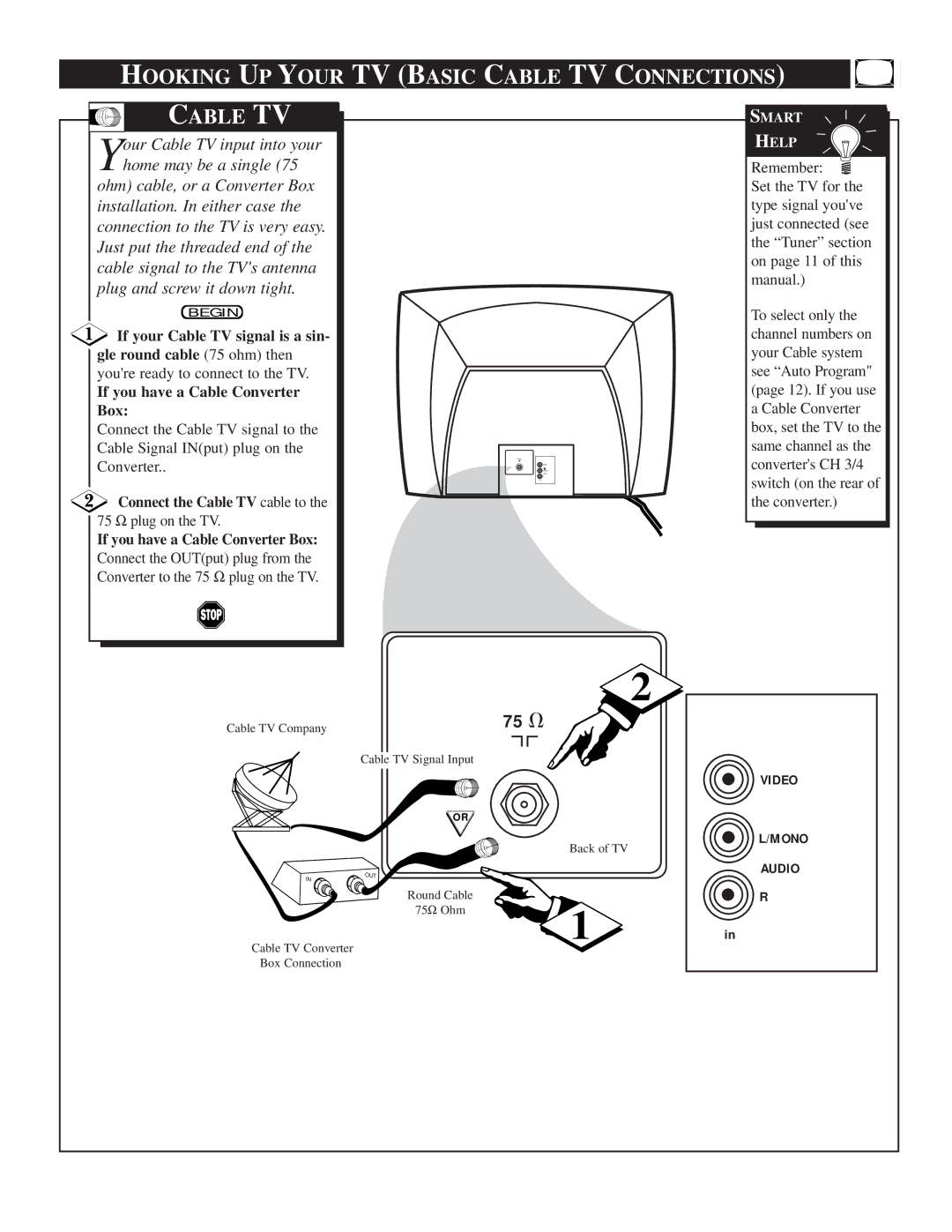 Magnavox HD2530C1 manual Hooking UP Your TV Basic Cable TV Connections 