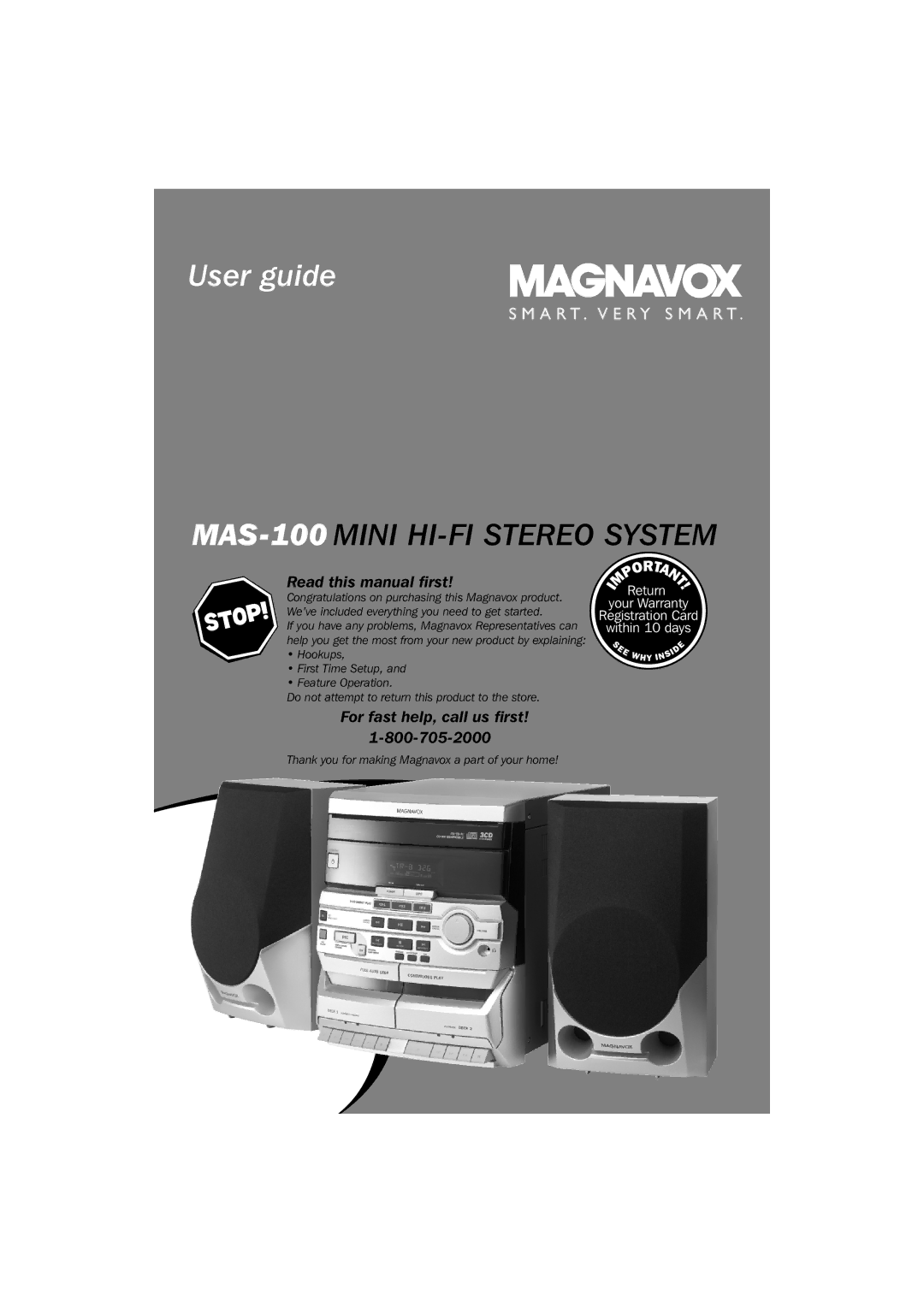 Magnavox MAS-100/37 warranty MAS-100MINI HI-FI Stereo System 