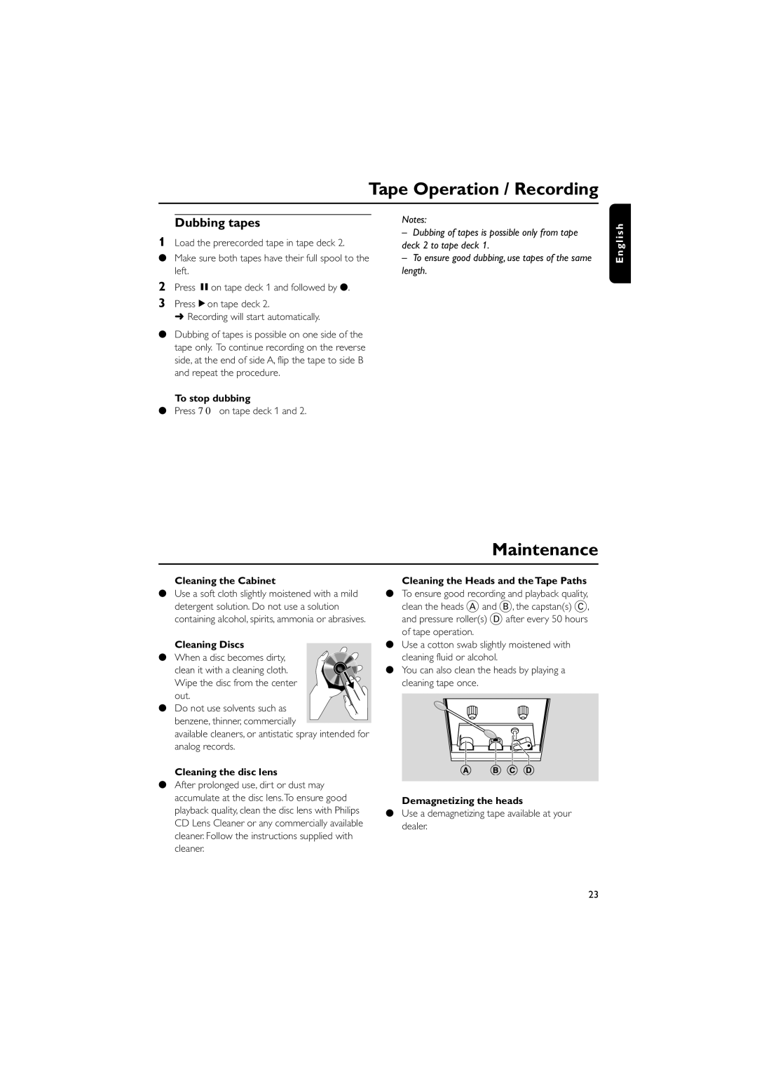 Magnavox MAS-100/37 warranty Maintenance, Dubbing tapes 