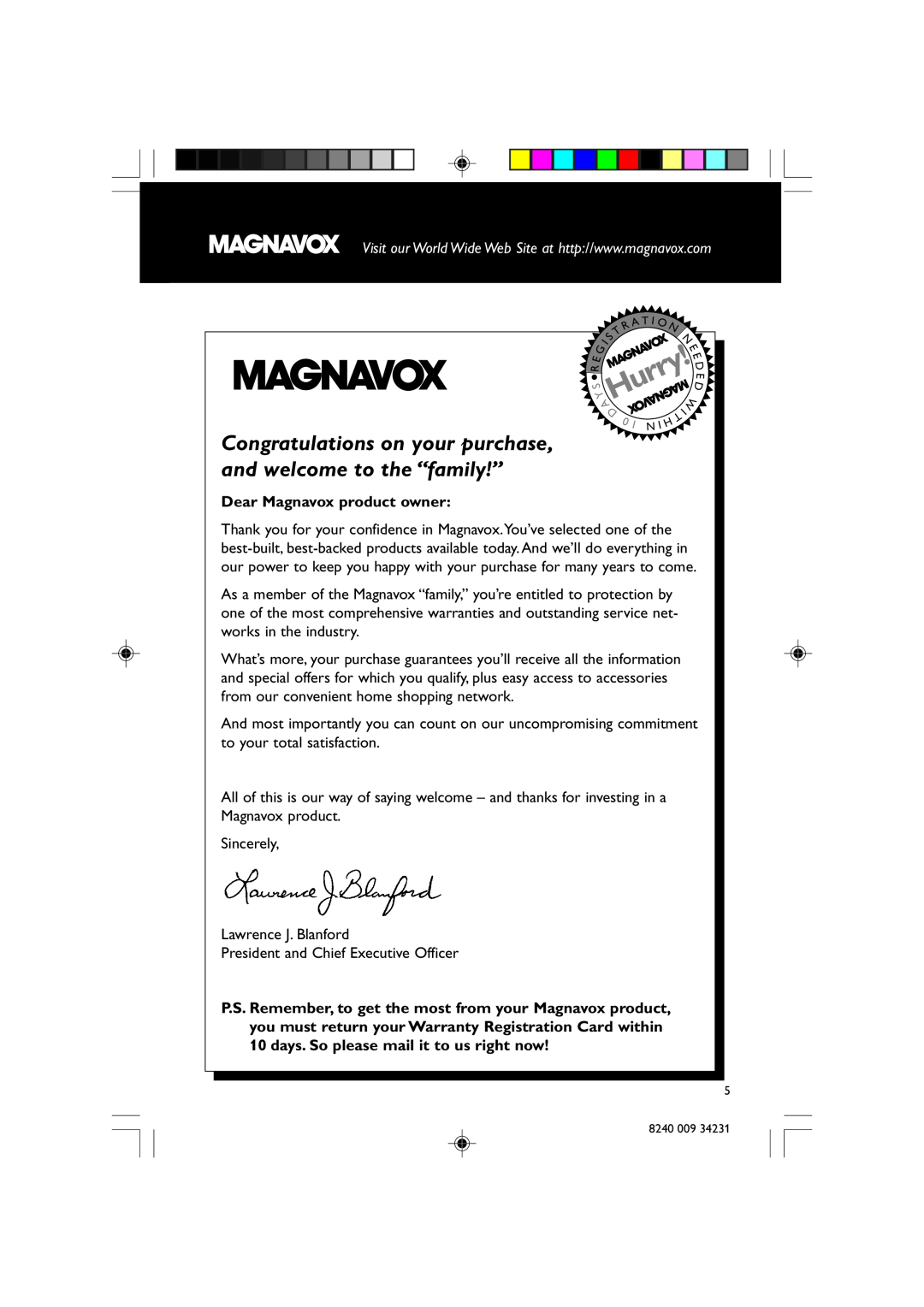 Magnavox MAS-80 warranty Dear Magnavox product owner, Hurry 
