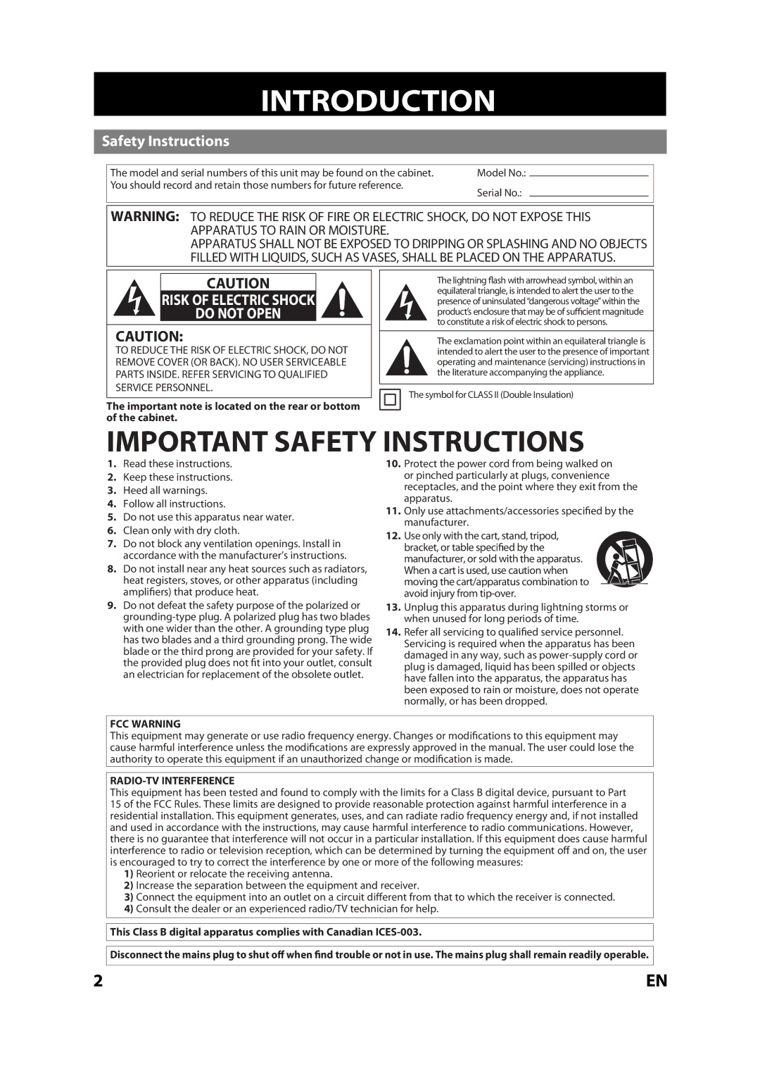 Magnavox MBP110V/F7 owner manual Introduction, Safety Instructions 