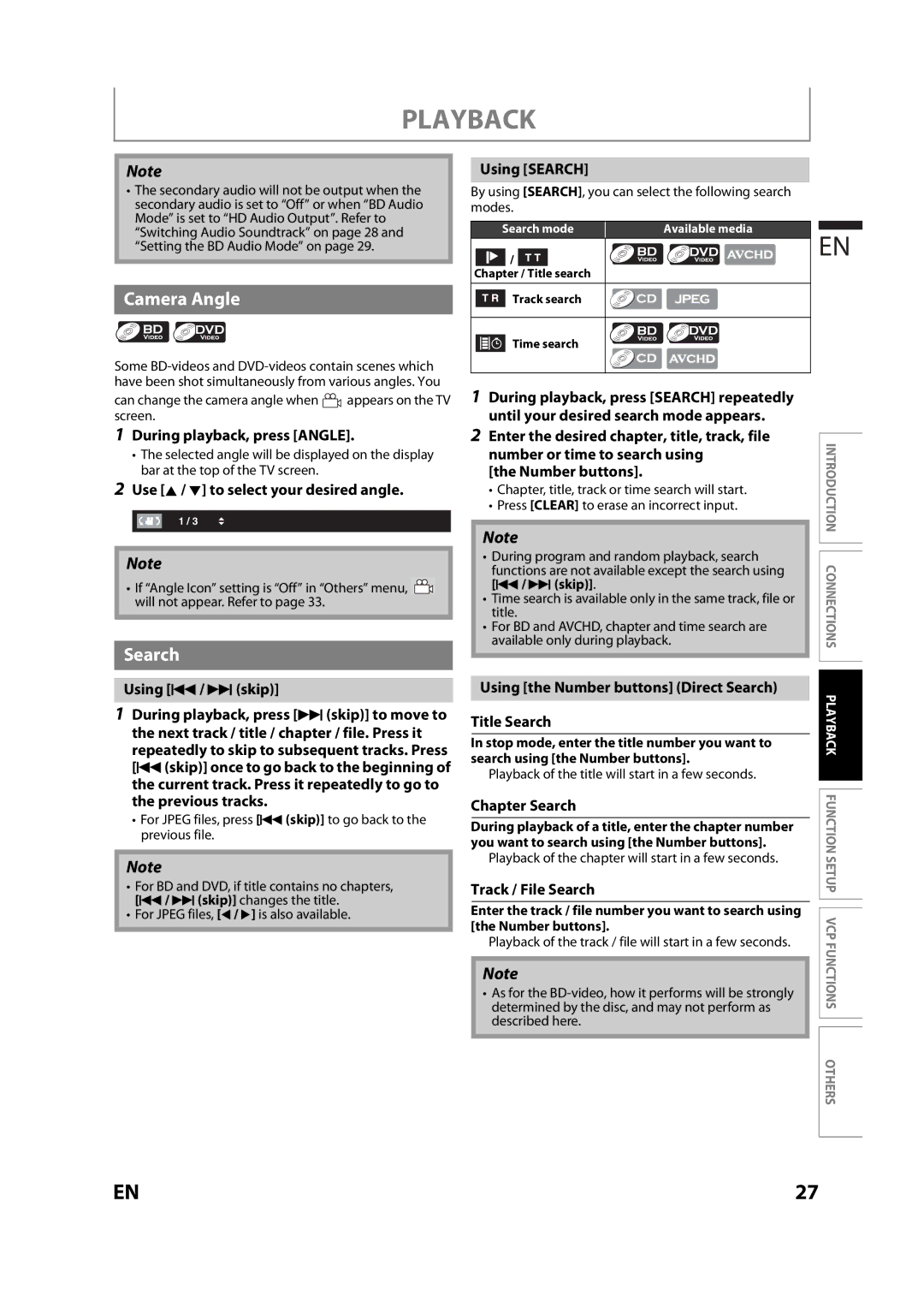 Magnavox MBP110V/F7 owner manual Camera Angle, Search 