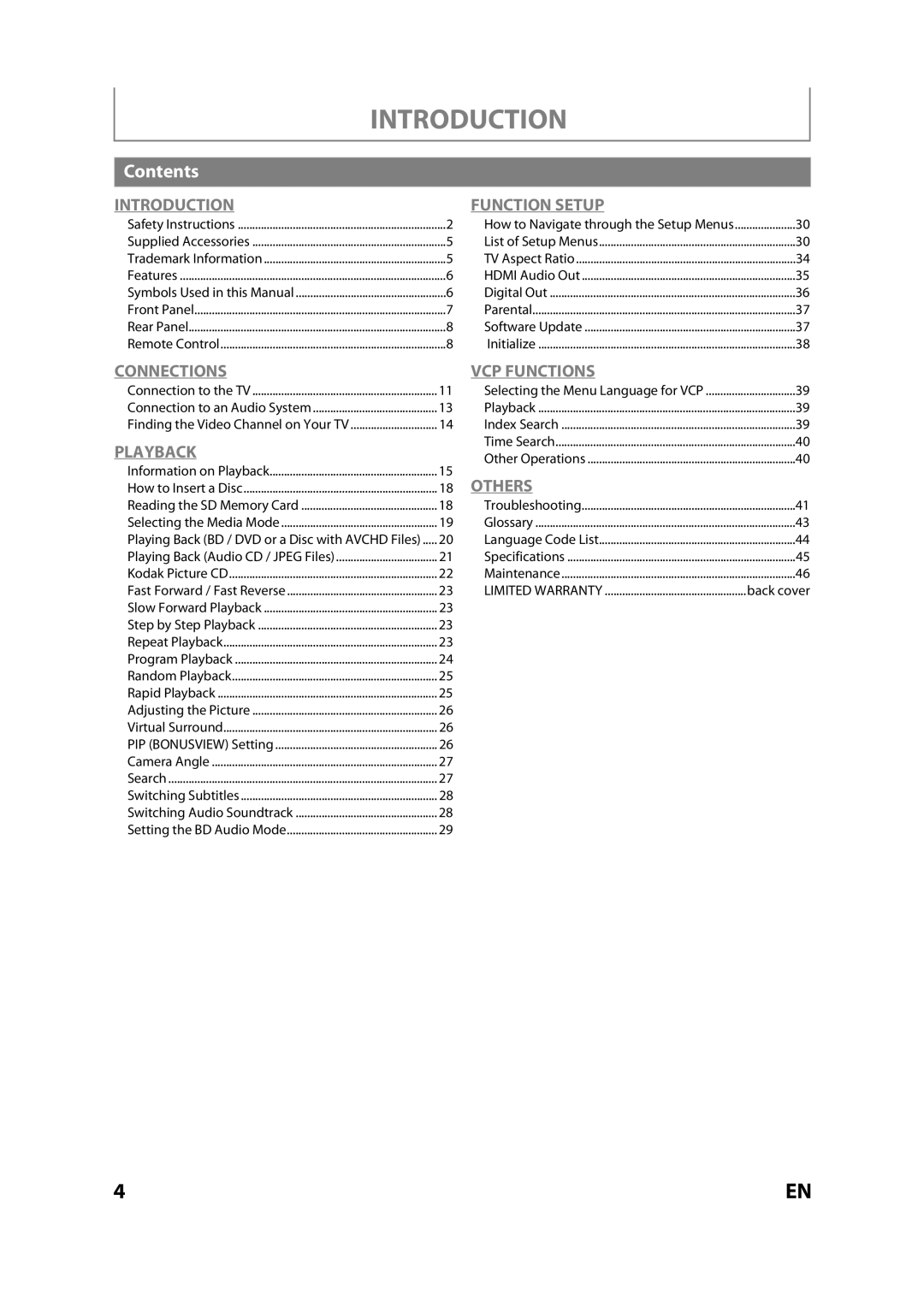 Magnavox MBP110V/F7 owner manual Contents 