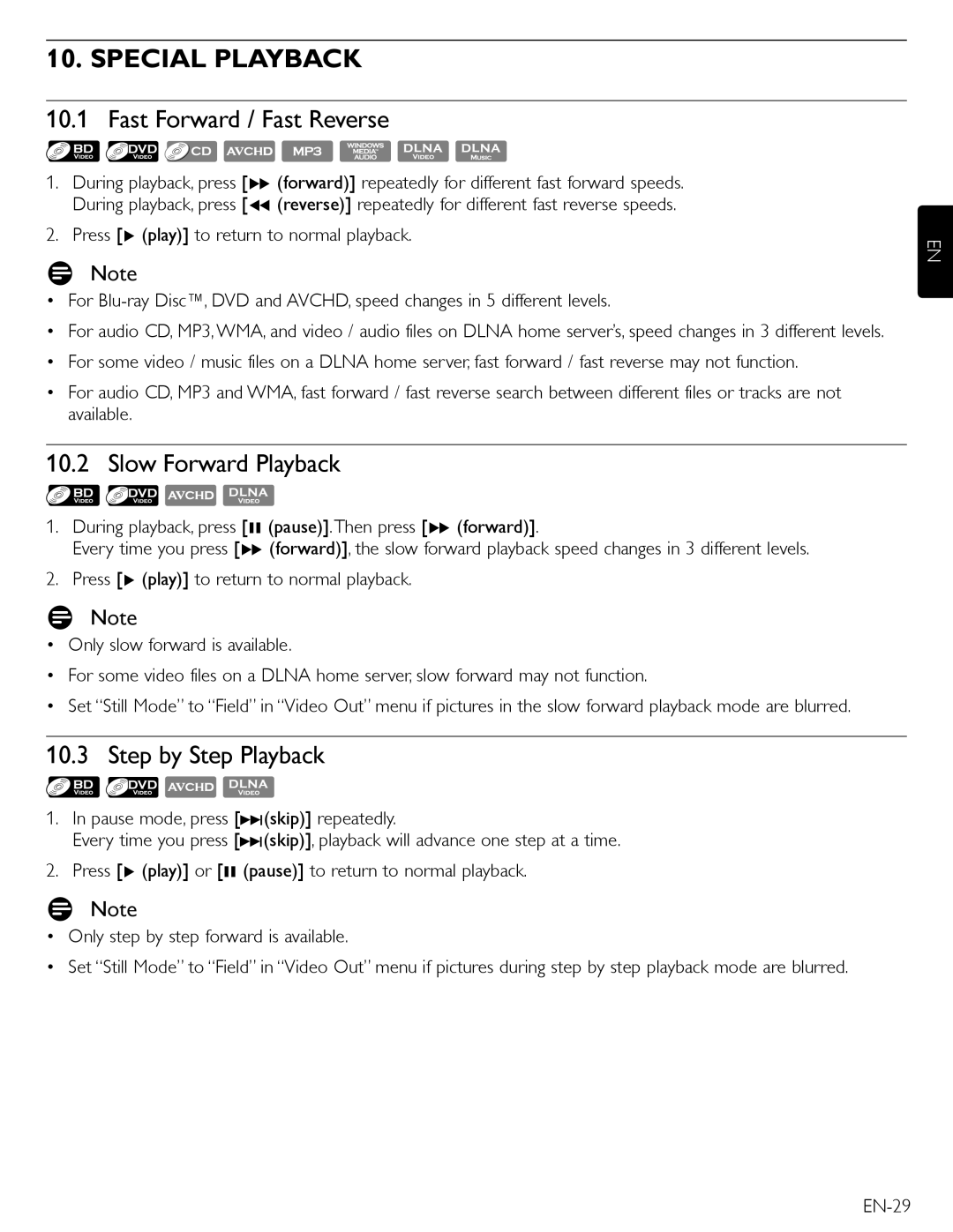 Magnavox MBP5210 owner manual Special Playback, Fast Forward / Fast Reverse, Slow Forward Playback, Step by Step Playback 