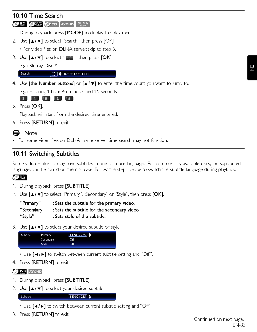 Magnavox MBP5210 owner manual Time Search, Switching Subtitles 