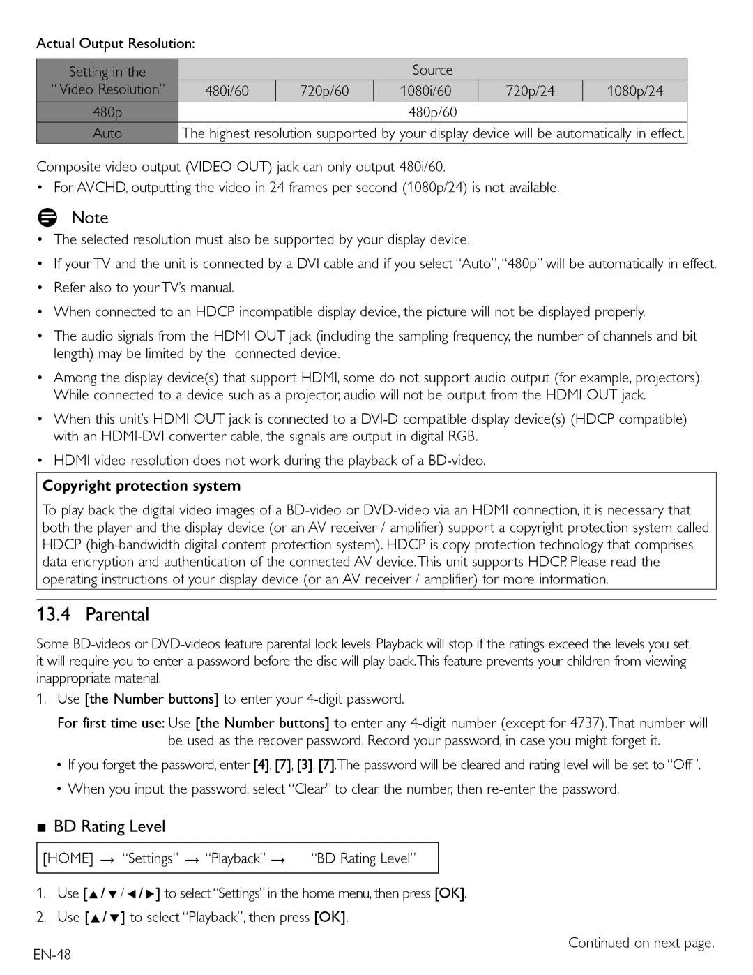 Magnavox MBP5210 owner manual Parental, BD Rating Level 