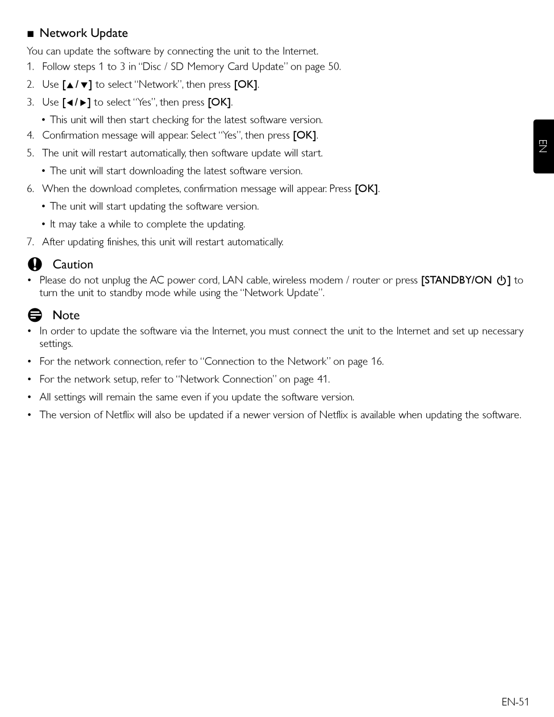 Magnavox MBP5210 owner manual Network Update, EN-51 