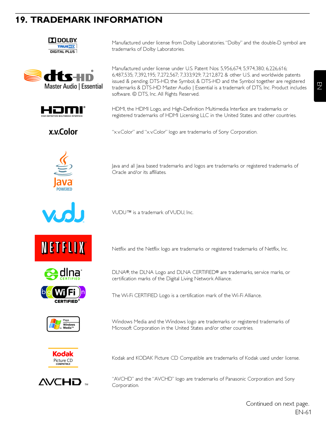 Magnavox MBP5210 owner manual Trademark Information, On next page. EN-61 