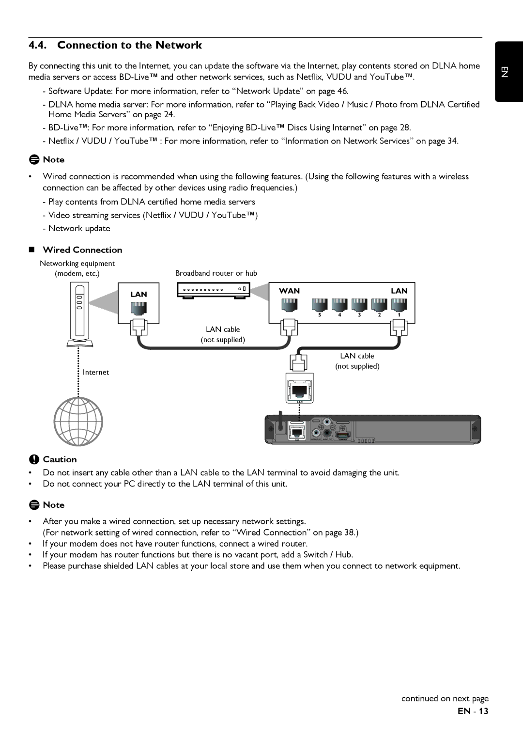 Magnavox MBP5320 owner manual Connection to the Network, „ Wired Connection 