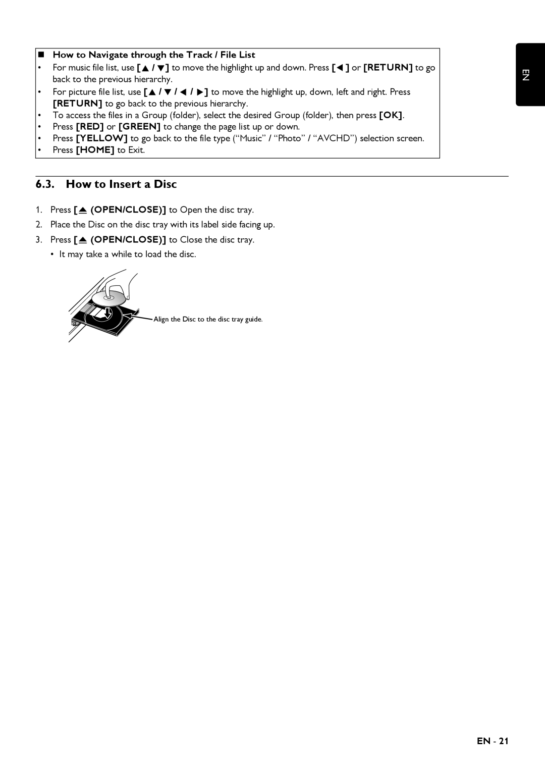 Magnavox MBP5320 owner manual How to Insert a Disc, „ How to Navigate through the Track / File List 