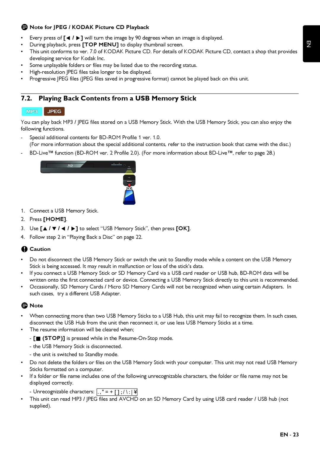 Magnavox MBP5320 owner manual Playing Back Contents from a USB Memory Stick 