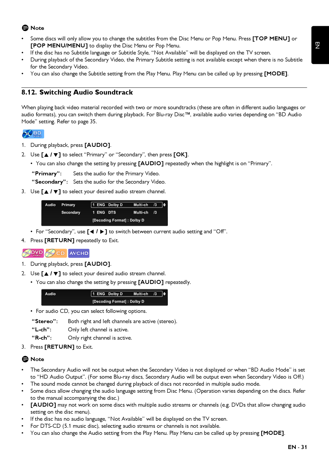 Magnavox MBP5320 owner manual Switching Audio Soundtrack 