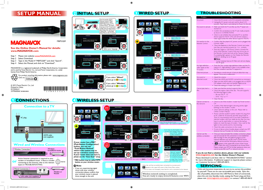 Magnavox MBP5320F owner manual Setup Manual 