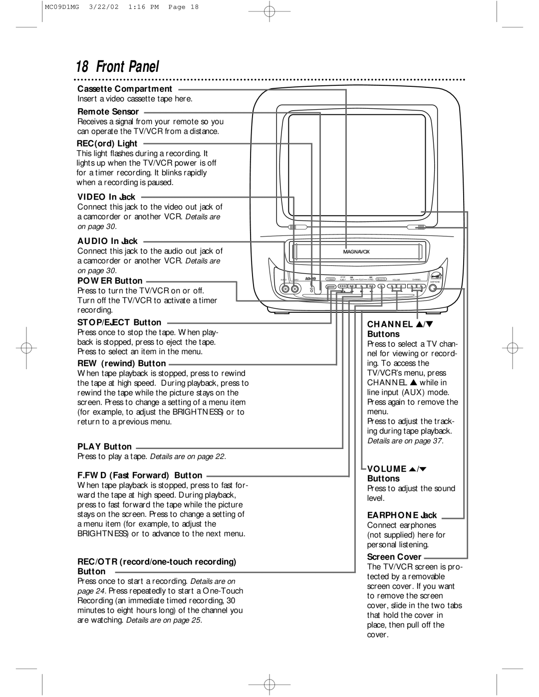 Magnavox MC09D1MG owner manual Front Panel 