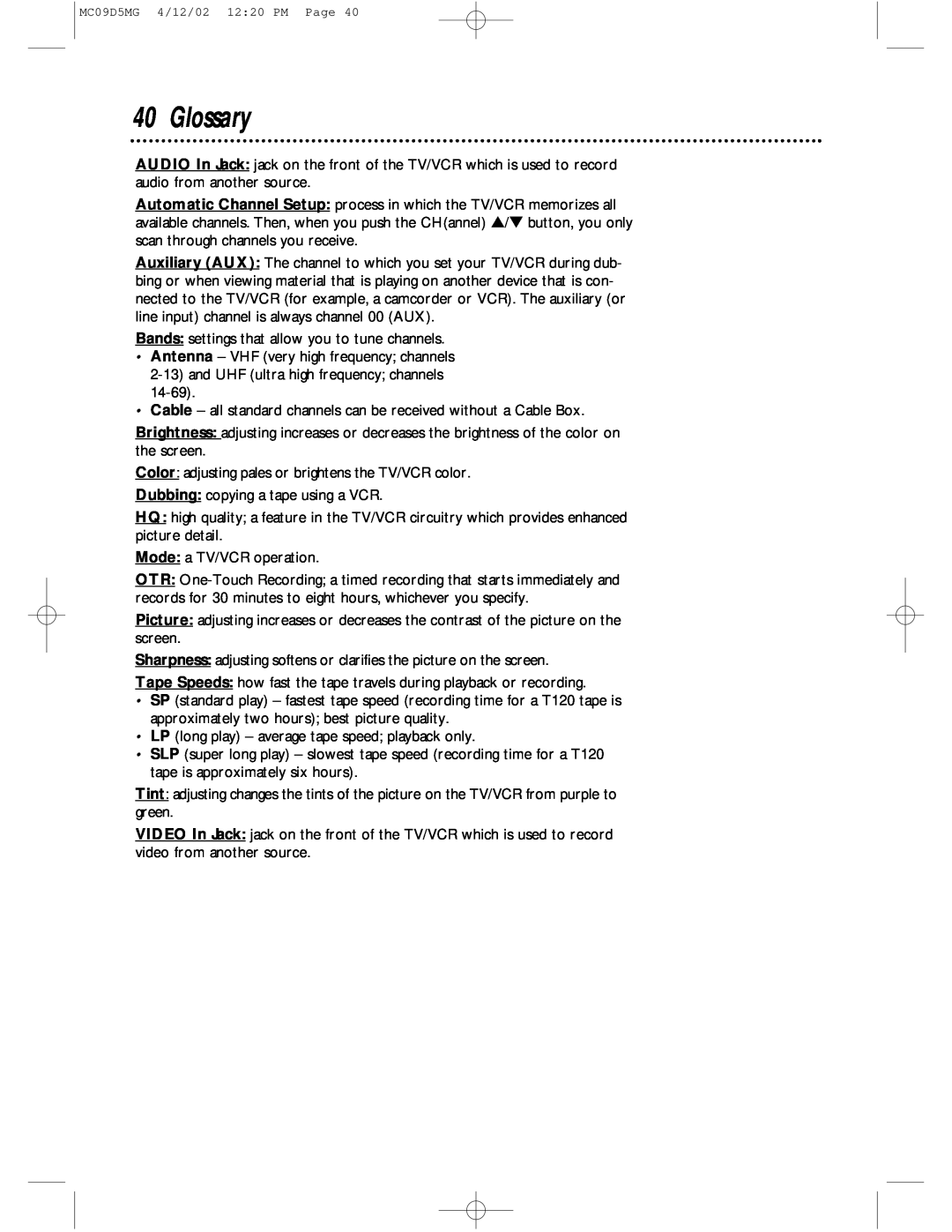 Magnavox MC09D5MG owner manual Glossary 