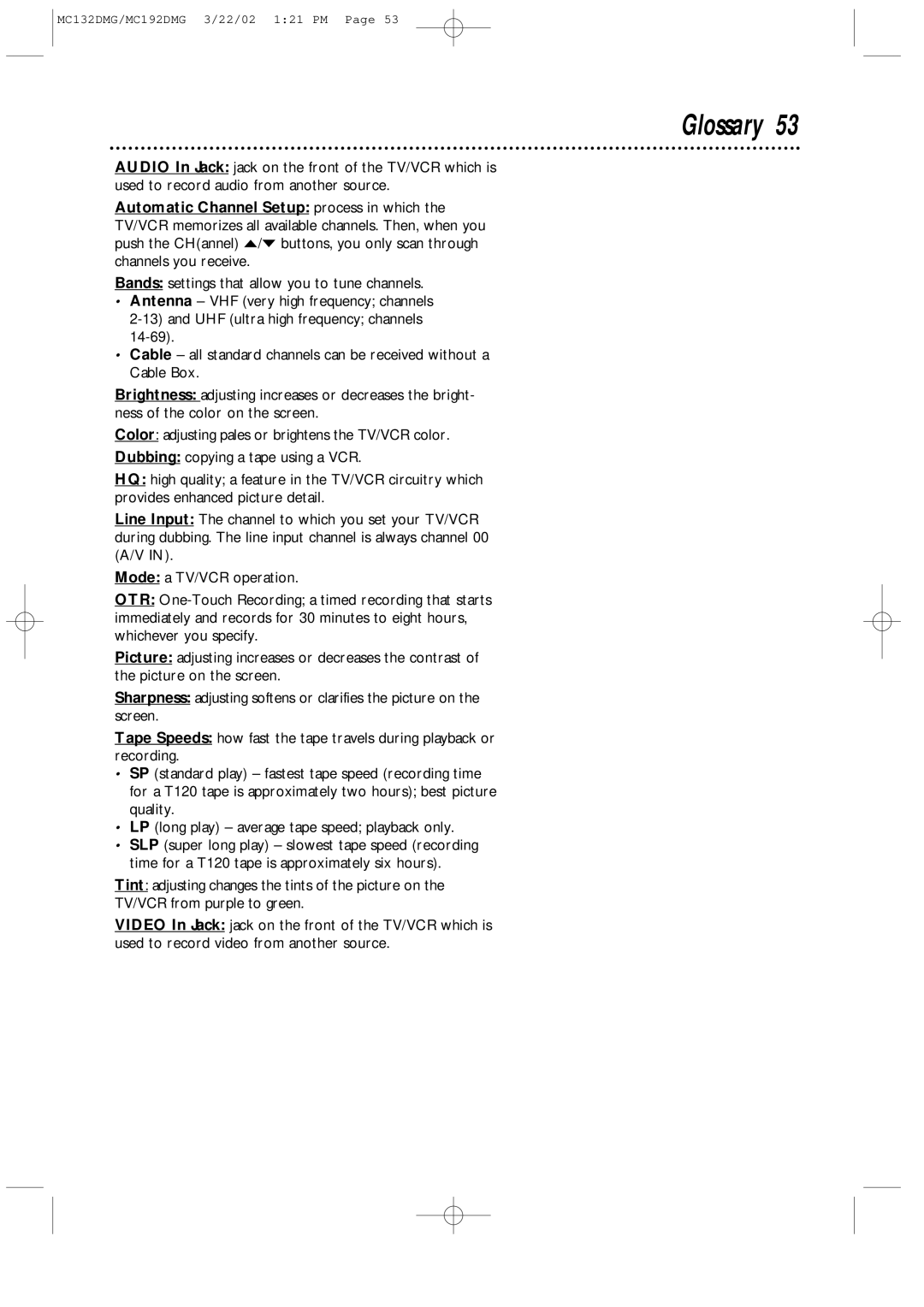 Magnavox MC192DMG, MC132DMG owner manual Glossary 