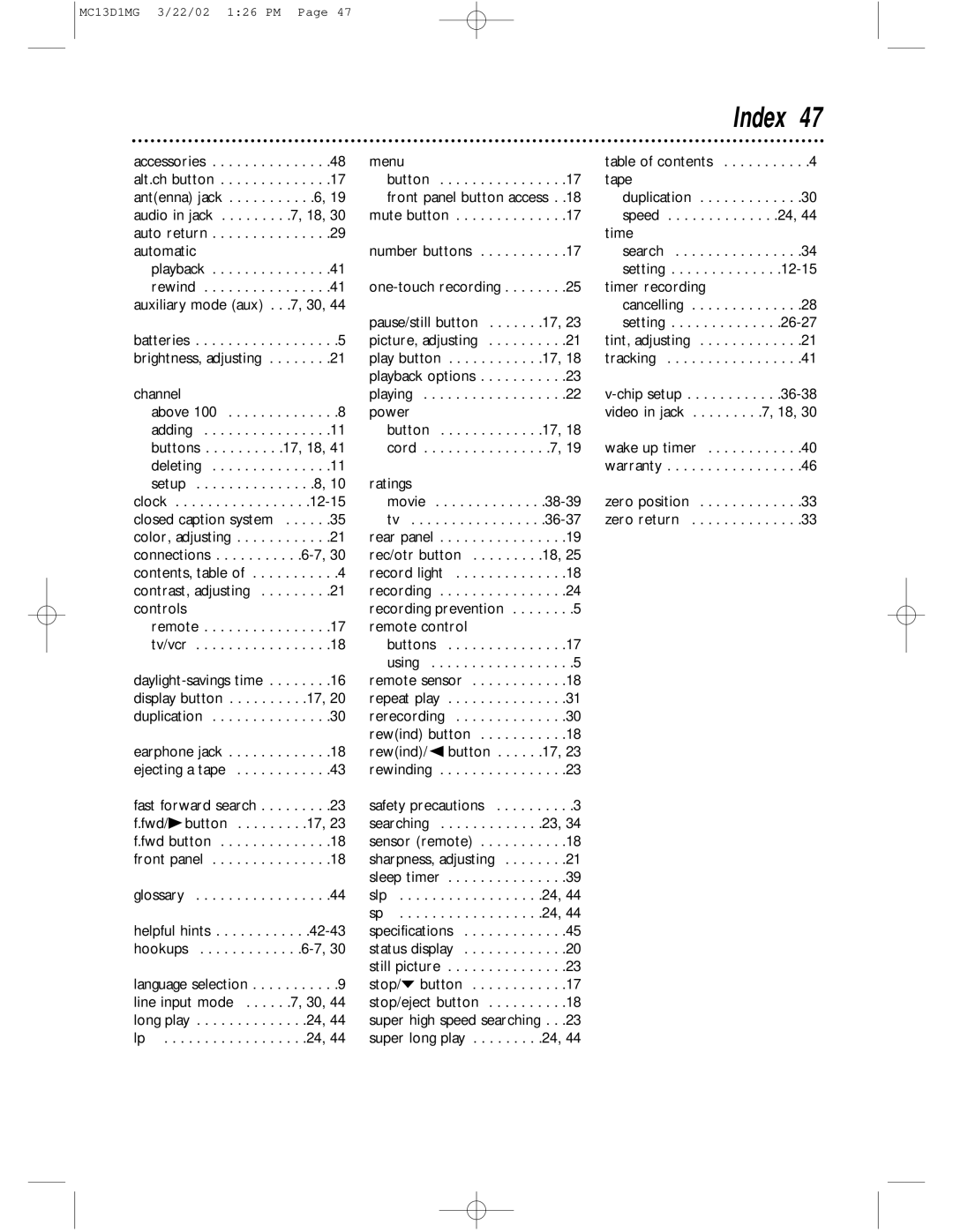 Magnavox MC13D1MG Channel Above Adding Buttons, Deleting Setup, 12-15, Controls Remote Tv/vcr, Menu Table of contents 