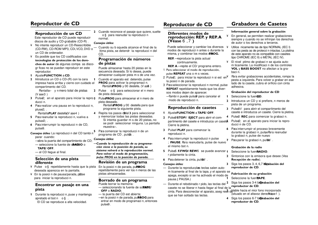 Magnavox MCS225 manual Reproductor de CD Grabadora de Casetes 