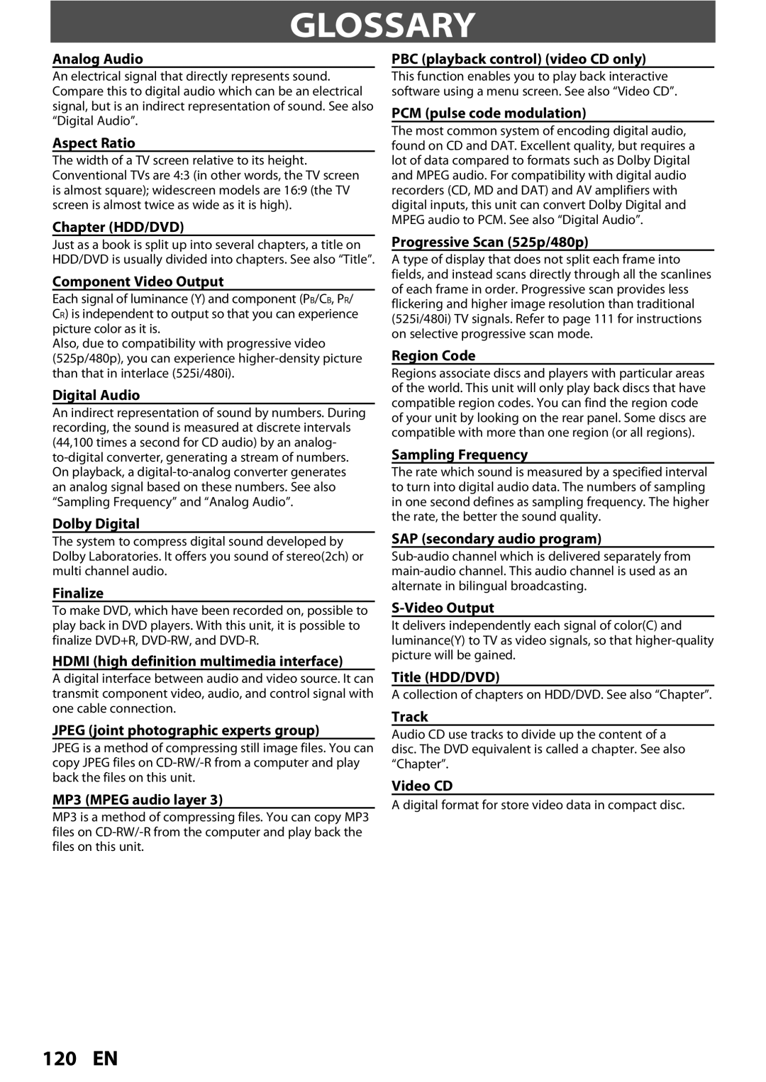 Magnavox MDR513H / F7 owner manual Glossary 